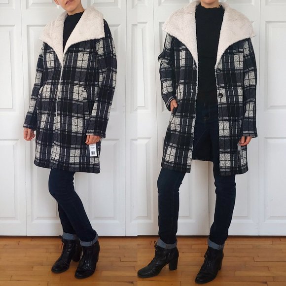 Steve Madden plaid fleece button up coat - Picture 3 of 7